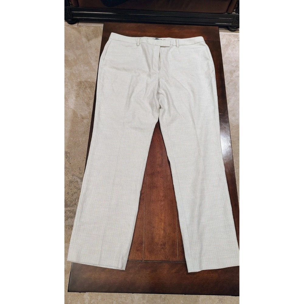 Tommy Hilfiger Womens Beige Blue Striped Straight Leg Dress Pants Size 16 Stretc